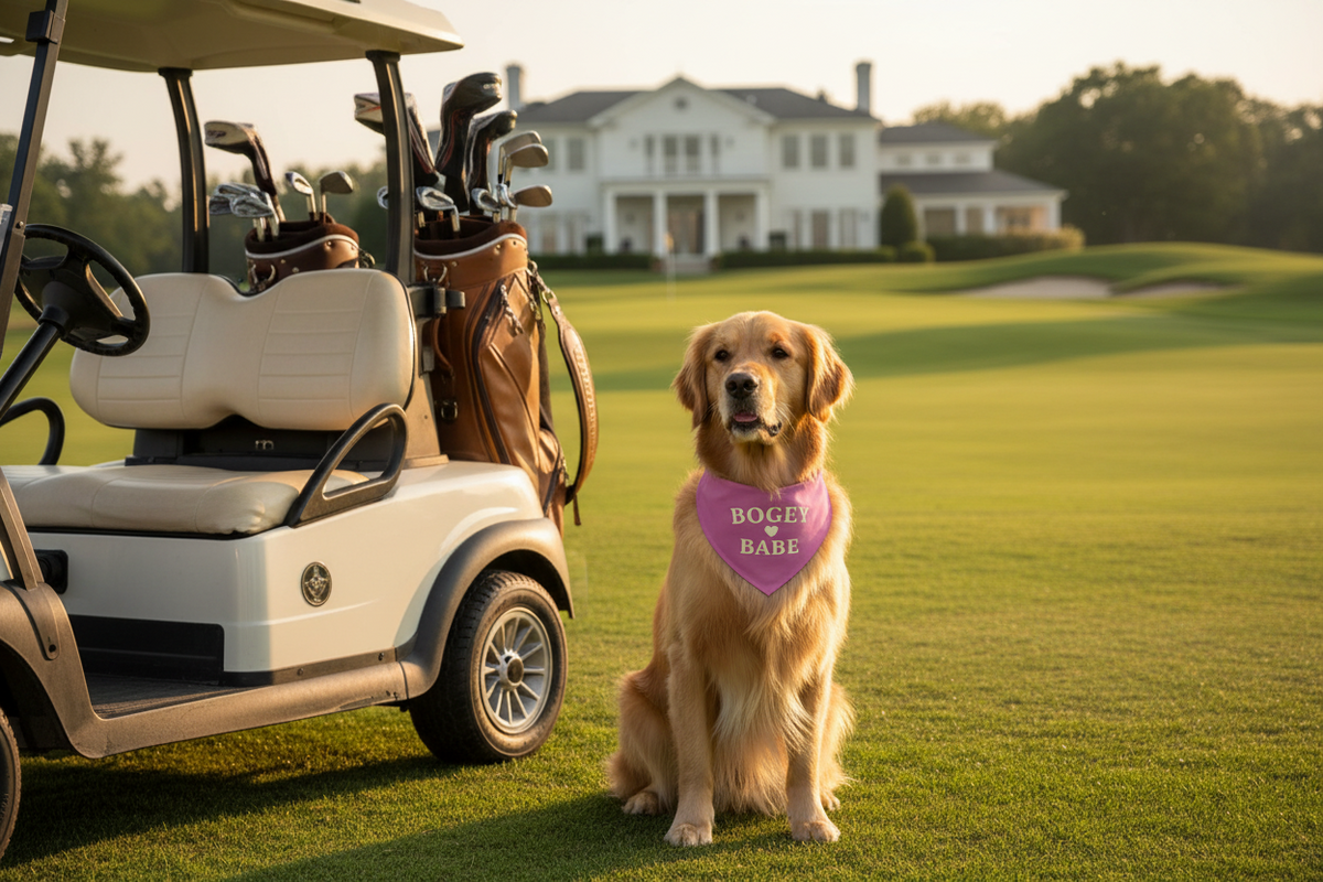 Bogey Babe Golf Dog Bandana Collar — Rose Round Pink